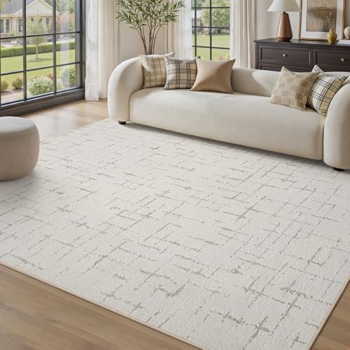 Area Rug for Living Room Rug-Carpet 6x9 Bedroom Rugs Textured Tufted Jacquard Modern Neutral Soft Washable Luxury Rug for Dining Room Nursery Non Slip Beige
