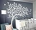 Large Tree Wall Decals Nursery Tree Stickers with Birds Stunning Tree Wall Art Mural Vinyl Wall Decor KW032 (Leaning Right, White)