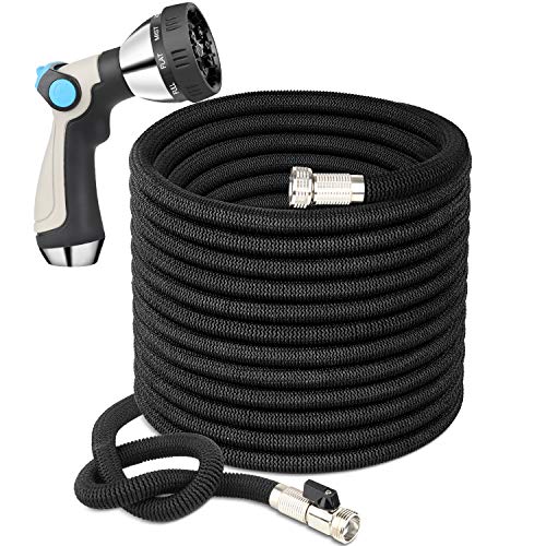 Garden Hose Expandable Hose 25FT, Flexible Water Hose with Spray Nozzle, Car Wash Hose with Solid Brass Connector, Kink Free Expanding Garden Hose for Watering and Washing