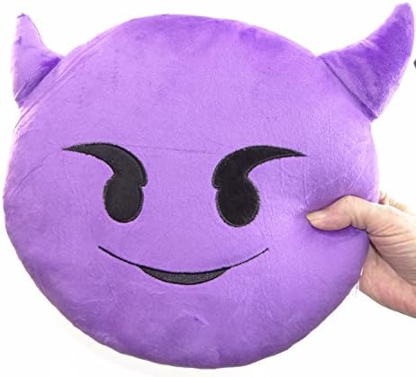32cm Emoji Poop Face Smiley Emoticon Yellow Round Cushion Stuffed Plush Soft Pillow - Great For Kids - Decor Pillow - Lower back support cushion - For Bedroom Living room Office (Demon Smiling)