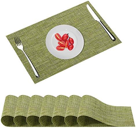 Outon Set of 8 Placemats, Washable Heat Resistant Non-Slip Dining Table Mats, Crossweave Woven Vinyl PVC Place Mat, Coasters for Garden BBQ Outdoor (Yellow-Green)