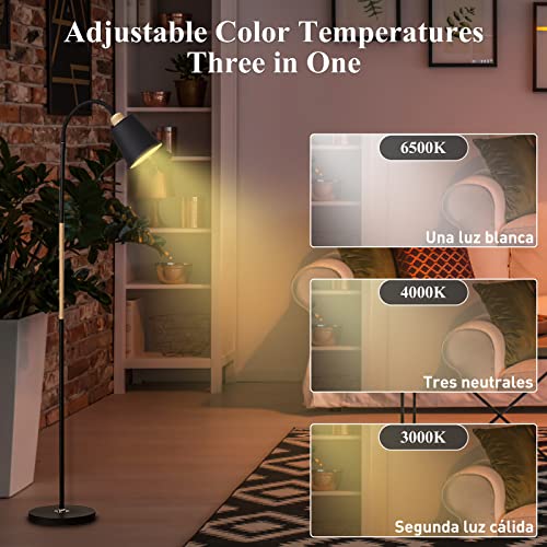 Lampara de Piso LED, Lámpara de Pie con Cuello Cisne Ajustable, 3 Modos Iluminación, Lamparas Piso Minimalista para Sala estar, Dormitorio, Lectura