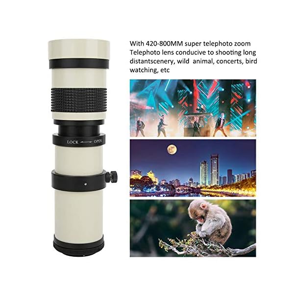 Teleskopobjektiv, weiß mit 420-800MM Super-Telezoom F/8.3-16 Manuelles Fokussieren Teleobjektiv für Canon EOS 100D/200D… – Bild 3