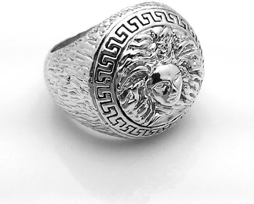 Size 10 Medusa Head Silver Tone Mens Ring Hip Ring