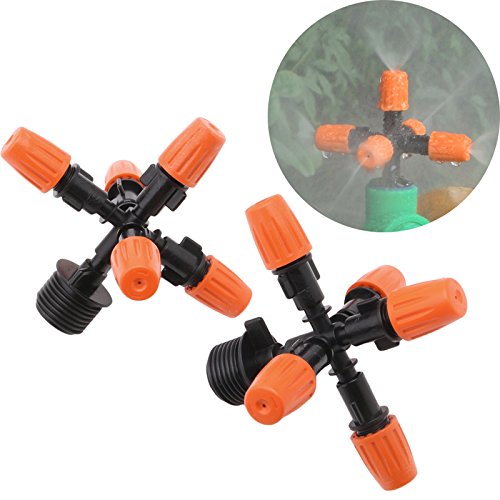 Shoresu 5-Eye Atomizing Nozzle Outdoor Patio Home Misting Cooling System Micro Spray Heads Garden Lawn Irrigation - (2 Pieces/Pack)