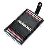 Leather Credit Card Holder 16 Slots Bifold Front Pocket Wallet RFID Blocking - Black