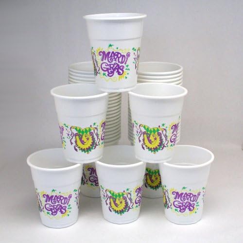 Fun Express Disposable Mardi Gras Plastic Cups | 50 Count | Great for Children's Parties, Carnival-Themed Celebrations, Summer Gatherings