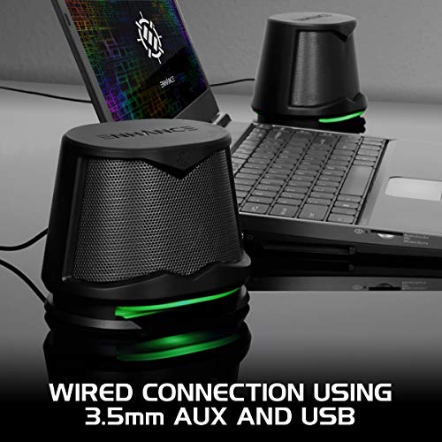 image for ENHANCE SB2 Computer Speakers with Green LED Glow Lights and 2.0 USB P