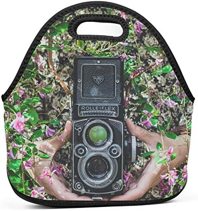 SeLub Pocket Camera with Flowers Lunch Bag Portable Bento Pouch Lunchbox Baby Bag Multifunctional Satchel Handbag for Student Worker Travel Mummy