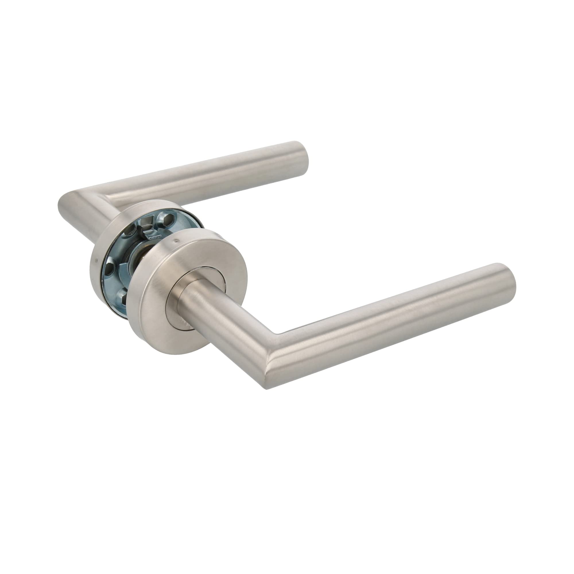 Amig - Set of Handles with Rosette for Doors - 136 x Ø19 mm - Square 8 mm - Elegant and Simple Design Handle - Matte Silver Stainless Steel