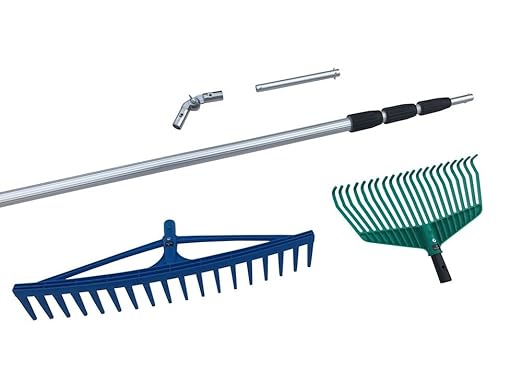 FenWi Teleskop-Harken-Set zur Dach-Reinigung mit Aluminium-Gelenk, Laubharke & 6m Alu-Teleskopstange - ideal als Dachräumer u