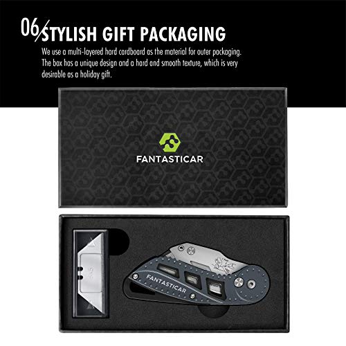 FantastiCAR Folding Utility Knife Box Cutter with 5Piece Extra Blades