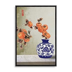 Framed Canvas Wall Art for Living Room, Bedroom Blue and White Porcelain Canvas Prints for Modern Home Decoration Ready to Hang - 16"x24" inches