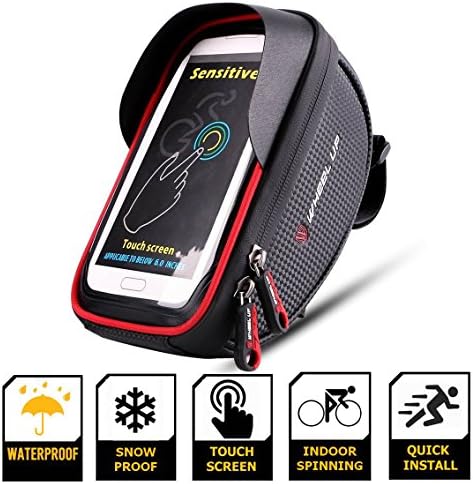 Bike Cycling Handlebar Phone Bag for IPhone X/8/7/6 Samsung Galaxy 6.0 Inch Sensitive Touch Screen, Water Snow Proof for Smart Phones with GPS in Outdoor Snow Mountain Sports Indoor Spinning Black