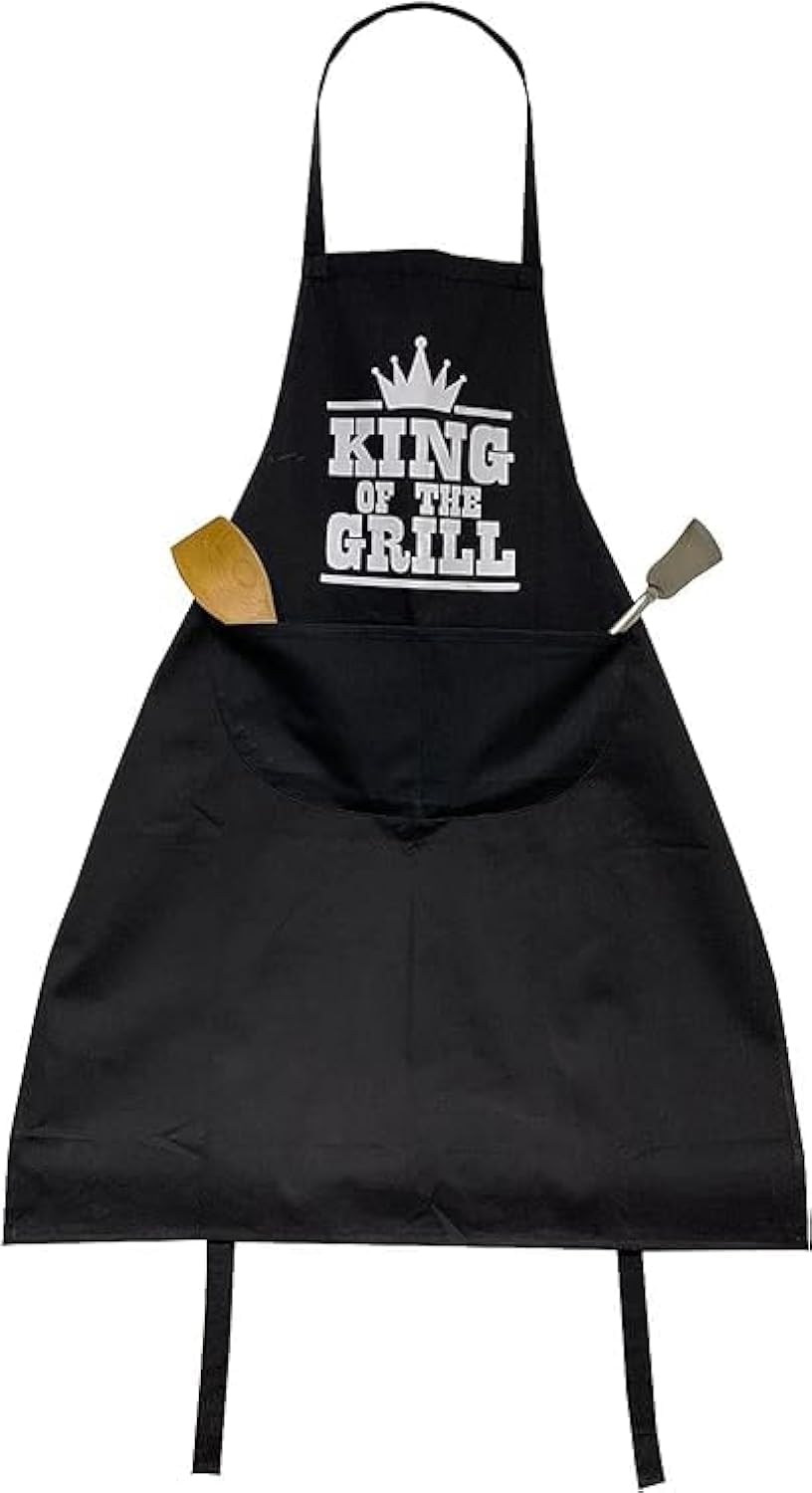 BITALY BBQ Cooking Novelty Apron Black One Size Apron Gifts for Men with Pockets Baking Gardening Restaurant (King of The Grill Black)