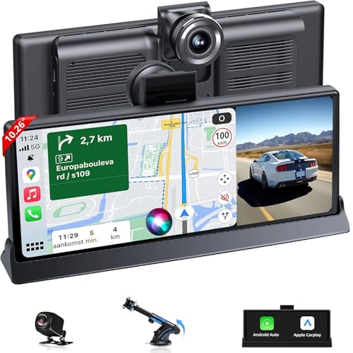 Car Tablet Pro Max 2026 – 10.26” Apple Car Play Screen Android Auto | Touchscreen Portable Apple CarPlay Screen for Car with Dash Cam ,GPS Navigation,Voice Control,Mirror Link,Bluetooth,FM,AUX