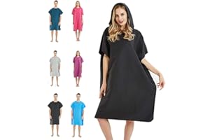 CAREWORX Surf Beach Poncho Wetsuit Changing Towel Bath Robe with Hood for Surfing Swimming Bathing Adults Men Women -Not Terry Cloth(Black)