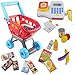 deAO Cash Register Electronic Calculator and Shopping Cart Playset Supermarket Accessories Play Food and Play Money Included