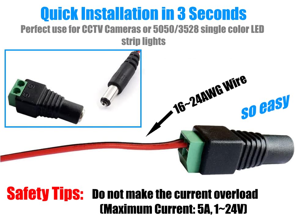 2 Male + 2 Female 12 V 2.1x5.5mm DC Power Jack Plug Adapter Barrel Connector for CCTV Security Camera LED Strip