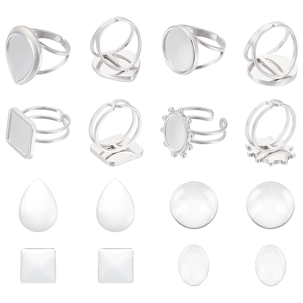 UNICRAFTALE 8 Set 4 Styles Cabochon Blank Pad Settings Teardrop Square Oval Round Base Bezels
