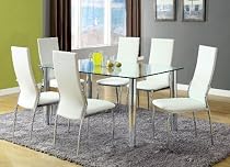 Furniture of America Novae 7-Piece Dining Set with White Chairs
