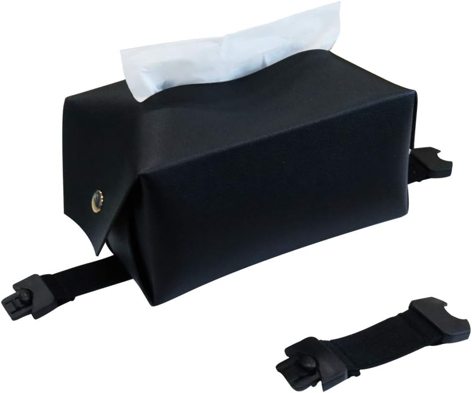 Black Leather Tissue Holder for Car, Foldable Car Tissue Holder, Sun Visor Napkin Holder , Used for Car, Home, Office, Seat Back, with Extension Buckle