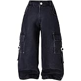Nivne Tco Toddler Boys Cargo Jeans Distressed Washed Baggy Loose Fit Black Elastic Waist Denim Pants with Side Pockets