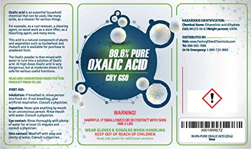 FDC 99.6% PURE OXALIC ACID Powder C2H2O4 (Ethanedioic Acid Dihydrate) Rust Remover, Bleaching Agent, Wood Stain Remover & More!