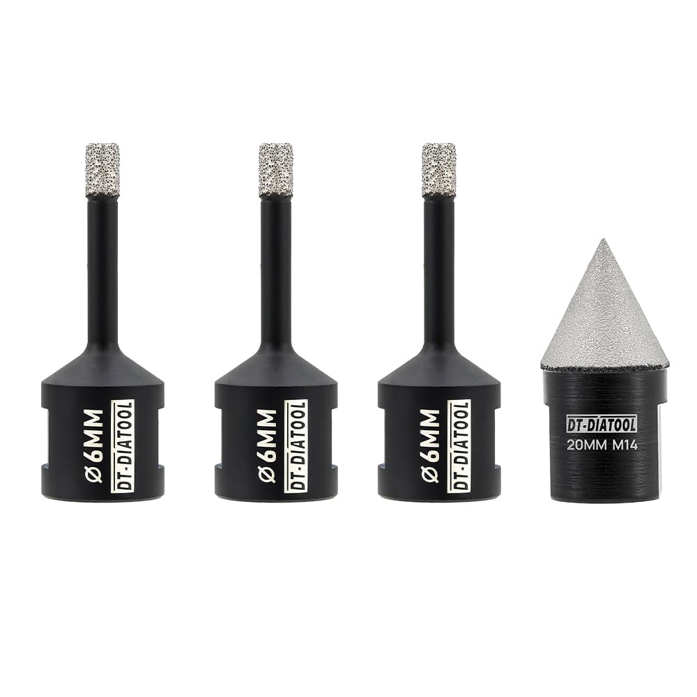 DT-DIATOOL Diamond Core Drill Bits Kit- 6/6/6mm with 20mm Diamond Chamfer Bit M14 Thread Hole Saw Set for Porcelain Ceramic Tile Marble Granite — image 1