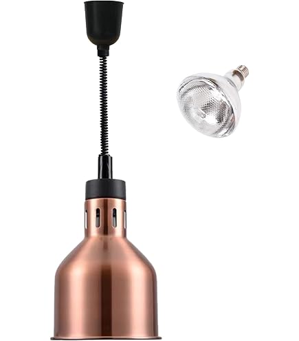 250W Hanging Infrared Food Heat Lamp Warmer With Retractable Cord - Black, 25cm Diameter