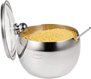 Zuckerdose, Newness Edelstahl Zuckerdose mit Deckel transparent (für besseren Anerkennung) und Zucker Löffel für Haus und Küche, Drum Form Small Size, 240 ML(8.1 OZ or 1 Cup)