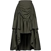 Qosivfey Women's Long Dress Gothic Steampunk Victorian Renaissance High Low Skirt