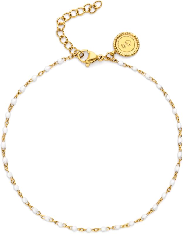 Tornozeleira Mulher, Dots, Aço Branco Dourado