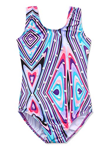 Gymnastics Long Sleeve Leotards for Girls Dance Ballet Sparkle Ribbons Dancewear (150(9-10Y), Sleeveless Purple) - Thumbnail 2