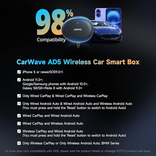 Magic AI Box Android Auto CarPlay, Wireless CarPlay Adapter, with Dual WiFi Stability, Bluetooth Lock, DriveChat Compatible with Youtube/Netflix (AD5)