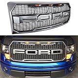 Front Grill For 2009-2014 Ford F-150 Grille Grill Gray SPORT Front Bumper Hood W/F&R/LED