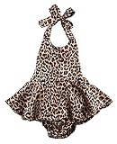 Baby Girls Kid Halter Lace Romper Backless Sunsuit Leopard Jumpsuit Dress (12-18 Months)