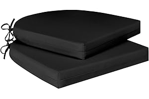 cozyide Outdoor Chair Cushions, Waterproof Patio Seat Cushions with Adjustable Straps, Round Corner Patio Chair Cushions for Garden, Black, 17x16x2 Inch (Pack of 2)