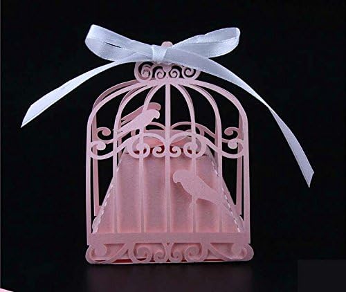 Somnr 50pcs Love Birdcage Laser Cutting Candy Box Chocolate Box Wedding Gifts For Guests Wedding Decoration Party Supplies Decorations (Pink)