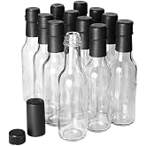 FastRack Woozy Bottle 5 oz (Pack of 12) | Small Hot Sauce Bottles for Canning | Empty Clear Glass Sauce Bottle with Black Plastic Caps &amp; Shrink Sleeves | Leakproof Cap - No Dripper Included