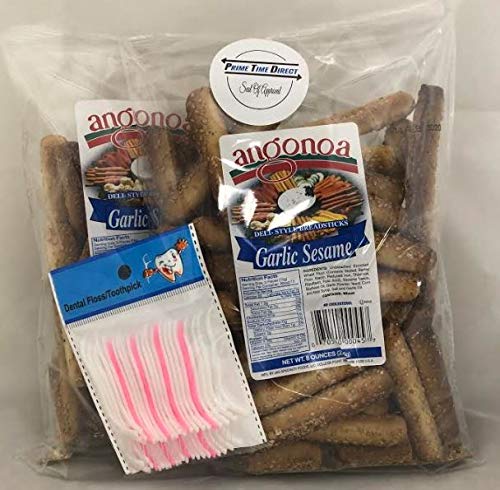 Angonoa Deli Style Breadsticks Garlic Sesame 8.0 (Pack of 2) with 20ct Dental Flossers in a Prime Time Direct Sealed Bag - Thumbnail 2
