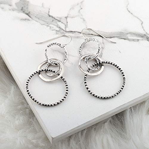 PZ Paz Creations .925 Sterling Silver Textured Circle Link Dangle Earrings (Sterling Silver)