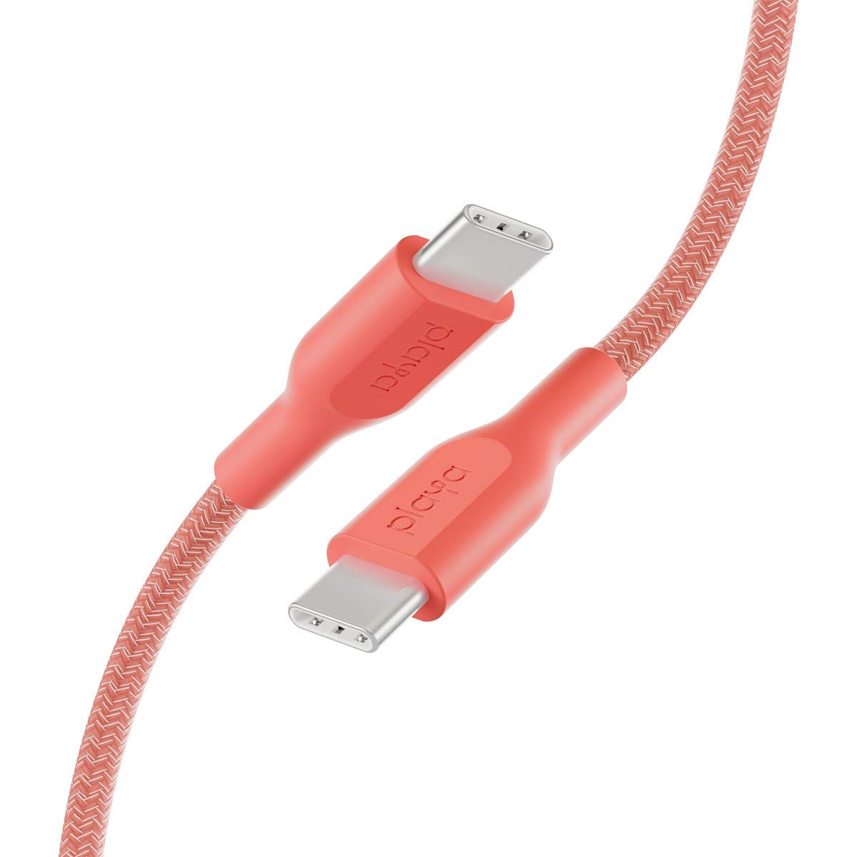 PLAYA USB-C to USB-C Cable (Braided USB-C Cable, USB-C Fast Charge Cable for S21, S20, S20+, Note10, S10, Pixel 3, iPad Pro, more) USB Type-C Fast Charging Cable Coral 1 m