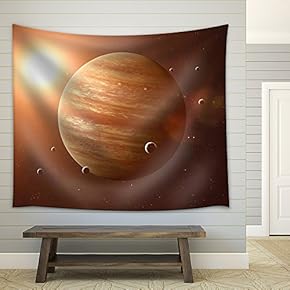 Colorful Picture Represents Jupiter and Its Moons. Elements of This Image Furnished by NASA. - Fabric Wall Tapestry Home Decor - 51x60 inches