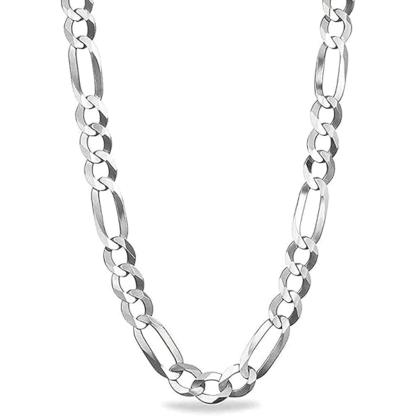 Savlano 925 Sterling Silver 8mm Italian Solid Figaro Link Chain