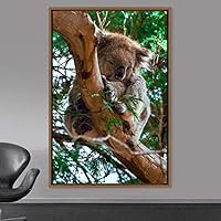 Framed Canvas Wall Art Koala Animals Expressive Koala Living Room Multicolor Photography Tropical - 16x24 inches