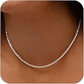 Risamil Tennis Necklaces for Women, 14K Gold Plated/Silver Tennis Necklace for Women Cubic Zirconia Choker Necklace Rhinestone Necklace for Women Jewelry Gifts