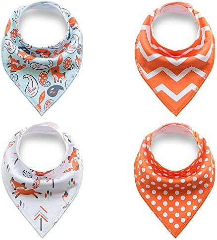 Baby Bandana Drool Bibs 4-Pack AOREAL Adjustable Snap Buttons Cotton Soft Saliva Towel for Toddler Girl Boy Feeding (Fox)