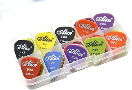 Amazon Alice アリス Ap F 50枚 スクラブ ナイロンギターピック プレクトラム パック厚カラー混合 Niko透明な収納ボックス ギターピック 楽器