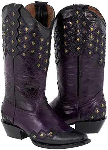 Texas Legacy Women's Purple Studded Western Leather Cowboy Boot Snip Toe 9.5 BM